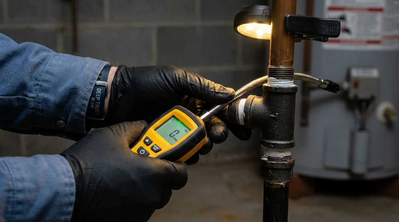 Gas leak detection with electronic sniffer by Johns Plumbing LLC in Chrisman